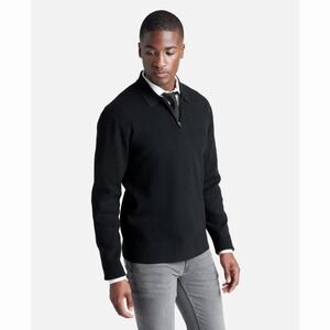 NWT Kenneth Cole 4-Way Flex 1/4 Zip Long Sleeve Black Polo Sweater